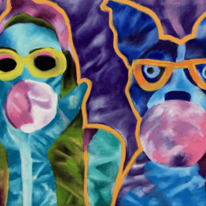 Pop Bros by Jessie Rubin - Acrylic, aerosol and oil stick on printed canvas