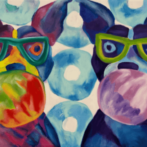 Pop Pups by Jessie Rubin - Acrylic, aerosol and oil stick on printed canvas