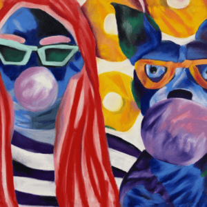 Pop Besties I by Jessie Rubin - Acrylic, aerosol and oil stick on printed canvas