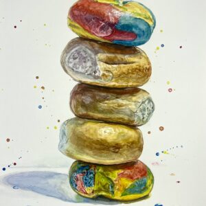 Stacked Bagels by Peter Leeds - Watercolor