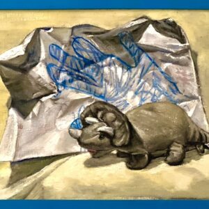 Stuffed Dino With Hand Drawing by Peter Leeds - Oil
