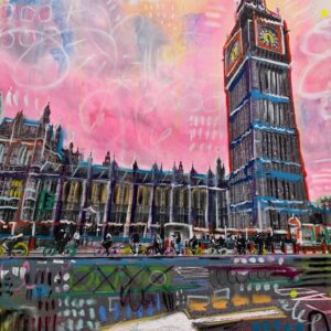 Bang On by Jessie Rubin - Aerosol and oil stick on printed canvas