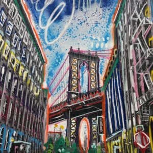 Nifty City by Jessie Rubin - Aerosol and oil stick on printed canvas
