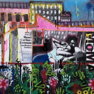 SoHo Snapshot by Jessie Rubin - Aerosol and oil stick on printed canvas